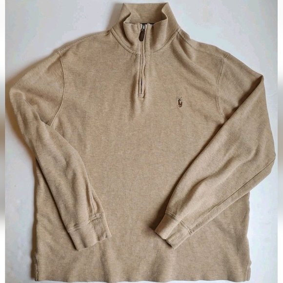 Polo Ralph Lauren Estate Rib Quarter Zip Pullover Cotton Beige Cream Mock Neck L - Picture 4 of 16